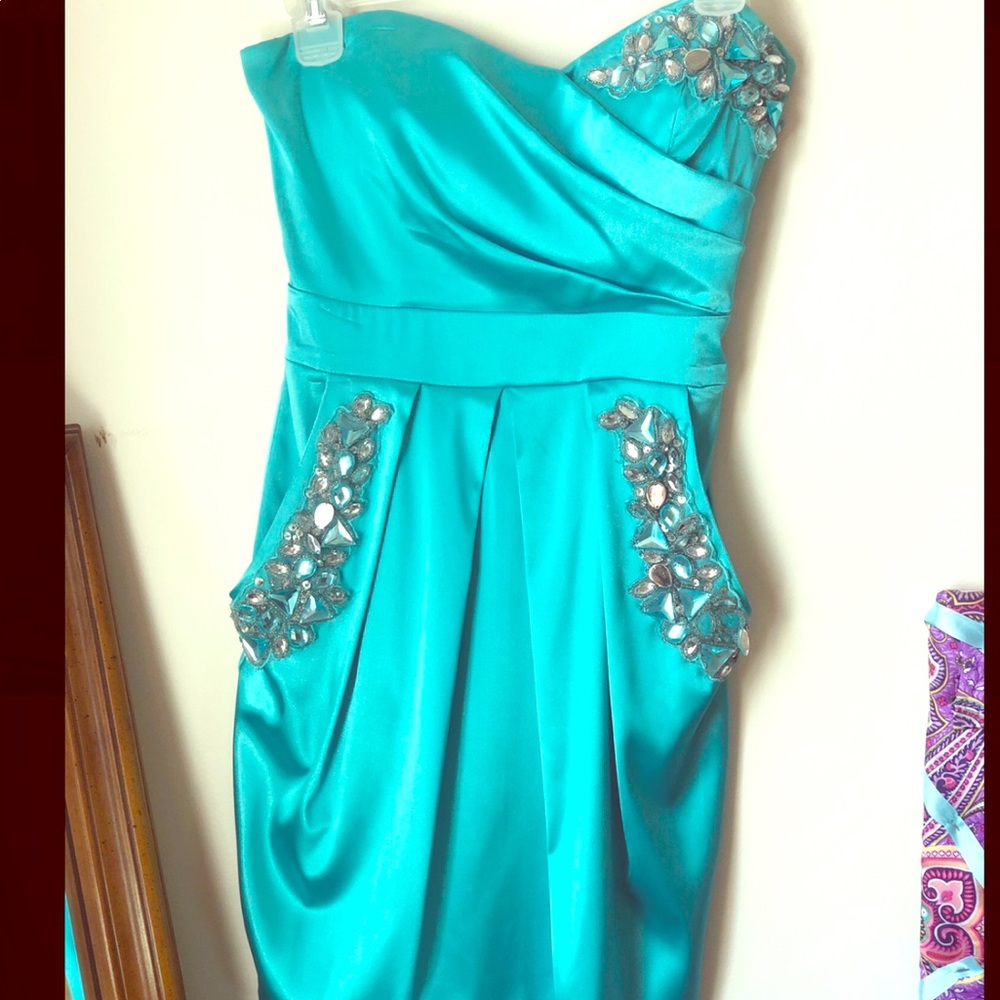 Formal Dress; Turquoise, Sleek, Short